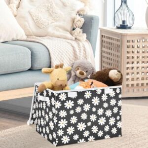 CaTaKu Large Fabric Storage Bins With Lids,Black Wildflower Daisy Storage Boxes With Handles for Organizing Clothes, Collapsible Decorative Storage Cube Bins Baskets for Shelves