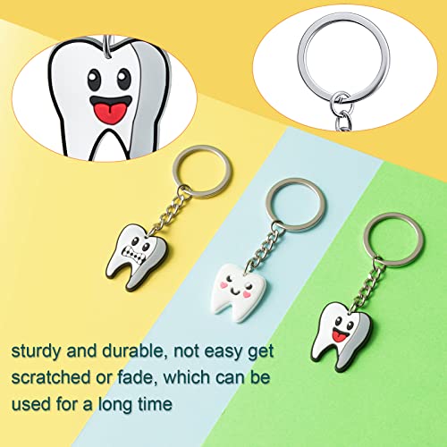 Tooth Shape Keychain Dentist Tooth Key Ring Dental Assistant Gifts Cute Tooth Ornament Decorative Keychain Ornament Dental Gift for Dental Students Office Staffs Dental Assistants, 12 Styles (36 Pcs)