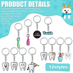 Tooth Shape Keychain Dentist Tooth Key Ring Dental Assistant Gifts Cute Tooth Ornament Decorative Keychain Ornament Dental Gift for Dental Students Office Staffs Dental Assistants, 12 Styles (36 Pcs)