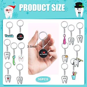 Tooth Shape Keychain Dentist Tooth Key Ring Dental Assistant Gifts Cute Tooth Ornament Decorative Keychain Ornament Dental Gift for Dental Students Office Staffs Dental Assistants, 12 Styles (36 Pcs)