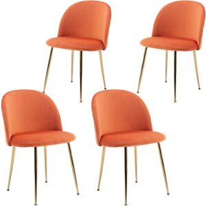 wahson set of 4 velvet dining room chairs, velvet fabric upholstered hostess dining chairs, side chairs, with golden chrome legs, orange