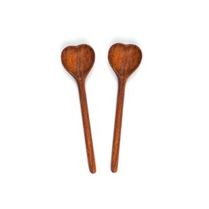 jabihome wooden heart-shaped spoons, wooden tea/coffee spoons set (2pcs), small heart spoons for condiment, salt, sugar, cream, cool white elephant gifts, thanksgiving gifts, christmas gifts for mom