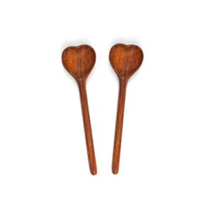 JABIHOME Wooden Heart-shaped Spoons, Wooden Tea/Coffee Spoons Set (2pcs), Small Heart Spoons for Condiment, Salt, Sugar, Cream, Cool White Elephant Gifts, Thanksgiving Gifts, Christmas Gifts for Mom