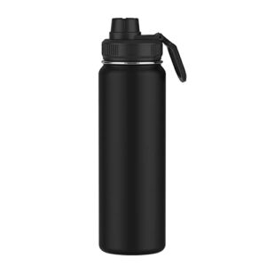 waterh insulated smart water bottles with straw, intake tracker, water safety analyzer, led reminder, bpa free, 18 oz double wall vacuum stainless steel thermos (straw lid (non smart), black)