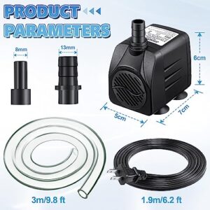 2 Pack 15W 220GPH Submersible Fountain Water Pump with 12 LED Lights, Aquarium Fish Tank Water Pump with 13mm and 8mm Spray Nozzles 9.8ft Tubing for Water Feature Pond Home Fountain Statuary Gardens