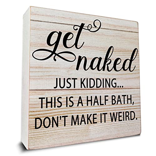 This is a Half Bath Wooden Box Sign Desk Decor Bathroom Quote Wood Box Sign for Home Bathroom Shelf Table Decoration 5 X 5 Inch