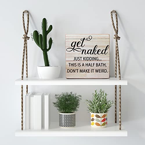 This is a Half Bath Wooden Box Sign Desk Decor Bathroom Quote Wood Box Sign for Home Bathroom Shelf Table Decoration 5 X 5 Inch