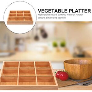 Cabilock Desktop Divided Serving Tray Wood Serving Tray 9 Compartments Divided Platter Chic Vegetable Tray Household Food Plate for Snacks Dry Fruits Appetizers Square Dinnerware Sets Serving Platter