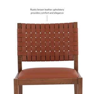 Linon Warm Brown Wood Upholstered Seat and Woven Leather Back Cleary Side Chair