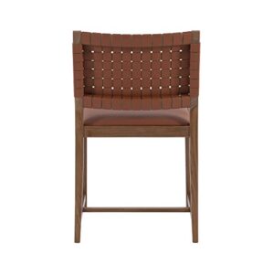 Linon Warm Brown Wood Upholstered Seat and Woven Leather Back Cleary Side Chair