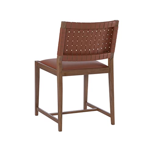 Linon Warm Brown Wood Upholstered Seat and Woven Leather Back Cleary Side Chair