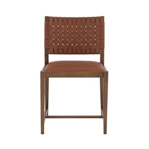 Linon Warm Brown Wood Upholstered Seat and Woven Leather Back Cleary Side Chair