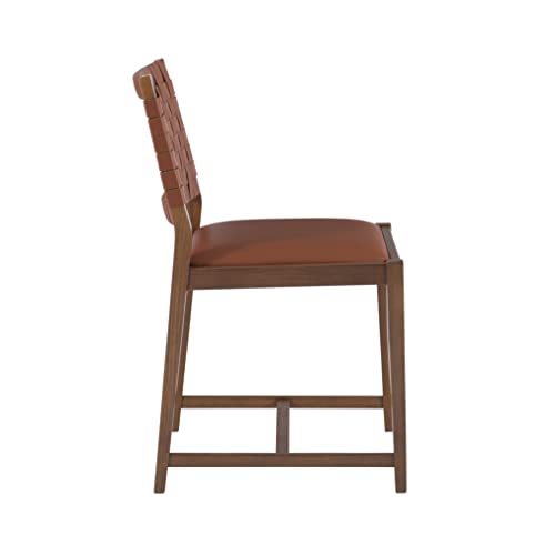 Linon Warm Brown Wood Upholstered Seat and Woven Leather Back Cleary Side Chair