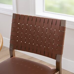 Linon Warm Brown Wood Upholstered Seat and Woven Leather Back Cleary Side Chair