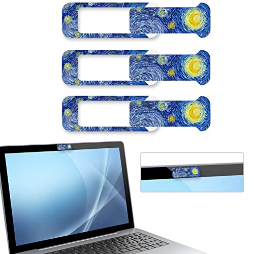 Webcam Cover, 3 Pieces, Laptop Camera Cover, Privacy Shielding Capacity is Twice as Big as The Traditional, Suitable for Computer Mobile Phones, laptops, Tablets and so on (Blue Pattern)