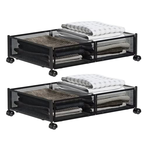 Caluself Under Bed Storage with Wheels,Underbed Storage Containers Foldable Rolling Drawers Shoe Organizer Tool-free Assembly for Clothes, Bedding,Blankets and Shoes(60 X 40.5 X 16cm)