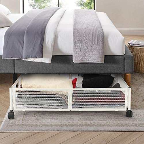 Caluself Under Bed Storage with Wheels,Underbed Storage Containers Foldable Rolling Drawers Shoe Organizer Tool-free Assembly for Clothes, Bedding,Blankets and Shoes(60 X 40.5 X 16cm)