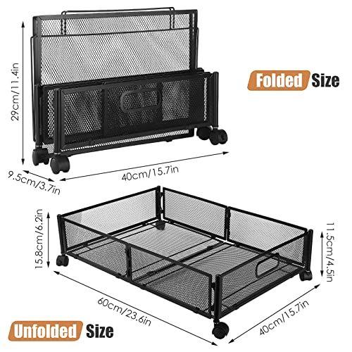 Caluself Under Bed Storage with Wheels,Underbed Storage Containers Foldable Rolling Drawers Shoe Organizer Tool-free Assembly for Clothes, Bedding,Blankets and Shoes(60 X 40.5 X 16cm)