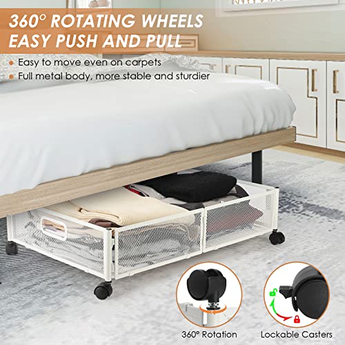 Caluself Under Bed Storage with Wheels,Underbed Storage Containers Foldable Rolling Drawers Shoe Organizer Tool-free Assembly for Clothes, Bedding,Blankets and Shoes(60 X 40.5 X 16cm)