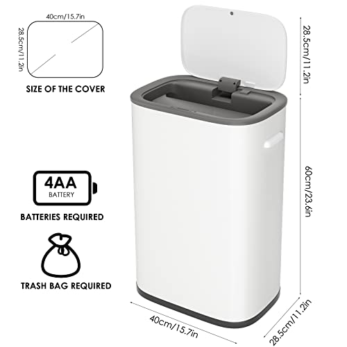 finetones 15 Gallon Automatic Kitchen Trash Can with Lid, 55L Motion Sensor Stainless Steel Garbage Can, Touchless Electronic Smart Trash Can Waste Bin for Kitchen Office, White & Grey