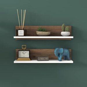 LAWA FURNITURE Floating Wall Shelves, Set of 2, 23.6" Long, Modern Design with 3 Color Variations, European Quality, Ideal Wall Mounted Shelves for Home and Office (Walnut - White)