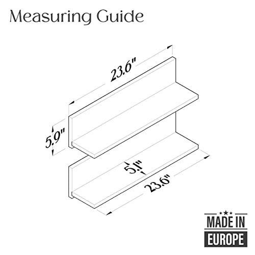 LAWA FURNITURE Floating Wall Shelves, Set of 2, 23.6" Long, Modern Design with 3 Color Variations, European Quality, Ideal Wall Mounted Shelves for Home and Office (Walnut - White)