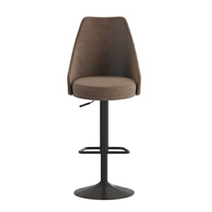 Flash Furniture Chrishelle Set of 2 Commercial Adjustable Height Bar Stools - Brown LeatherSoft Tufted Upholstery - Pedestal Base - Integrated Footring