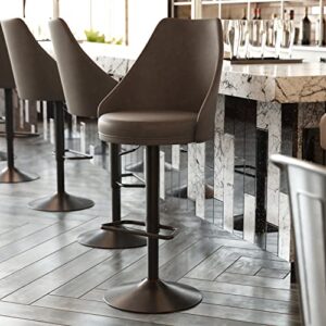 Flash Furniture Chrishelle Set of 2 Commercial Adjustable Height Bar Stools - Brown LeatherSoft Tufted Upholstery - Pedestal Base - Integrated Footring