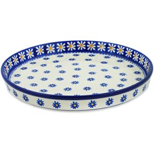 Polish Pottery 9½-inch Cookie Platter made by Ceramika Artystyczna (Asters And Daisies Theme) + Certificate of Authenticity