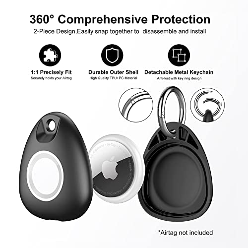 4 Pack Waterproof Airtag Holder Keychain Case, MLQYC Apple Air Tag GPS Tracker Full-Body Protective Cover for Wallet,Luggage,Cat,Dog,Pets (Black)
