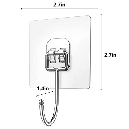 Hooks for Hanging Heavy Duty, Self Adhesive Wall Hooks for Coats, 10 Pack Damage Free Large Adhesive Hooks Transparent