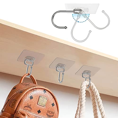 Hooks for Hanging Heavy Duty, Self Adhesive Wall Hooks for Coats, 10 Pack Damage Free Large Adhesive Hooks Transparent