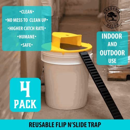 Gardenix Decor 5 Gallon Bucket Lid Mouse Rat Trap 4 Pack- Automatic Reset Flip and Slide Mouse Trap - Humane Mouse Rat Traps for Indoor Outdoor Use - Reusable Mouse Trap Bucket Lid for Chicken Coop