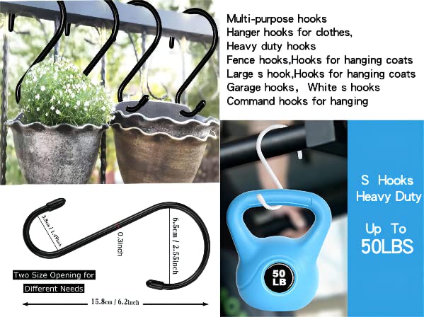 Weixinghera Hooks, S Hooks, Anti-Slip Heavy Duty S-Hook, S Hooks for Hanging, Small and Large Sizes Black Hanging Hooks , Suitable for use in Kitchens, Dormitories, Gardens, Camping, etc.