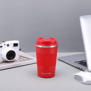 loeenanc 12oz travel mug, insulated coffee cup, leak proof, anti-skid, thermal insulation for over 8 hours, easy to clean, reusable stainless steel double deck coffee cup。