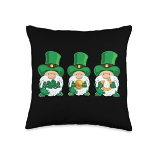 st patricks day gnome irish clover shamrock gnome leprechaun st patricks day green shenanigans shamrock throw pillow, 16x16, multicolor
