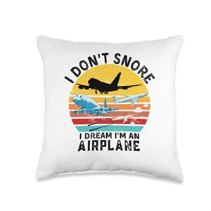 i don't snore i dream i'm an airplane pilot design funny aviation quote, i don't snore i dream i'm an airplane throw pillow, 16x16, multicolor