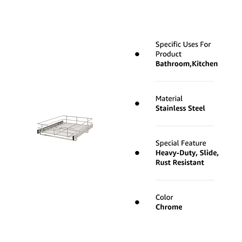 Pull Out Cabinet Organizer - Slide Out Under Cabinet Basket for Kitchen, Bathroom, Pantry Heavy Duty Slide Out Shelves, Requires At Least 18” Cabinet Opening (17.6W x 22D x 5.5H inch, Chrome)