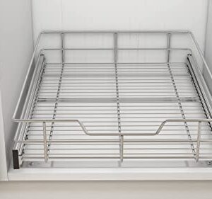 Pull Out Cabinet Organizer - Slide Out Under Cabinet Basket for Kitchen, Bathroom, Pantry Heavy Duty Slide Out Shelves, Requires At Least 18” Cabinet Opening (17.6W x 22D x 5.5H inch, Chrome)