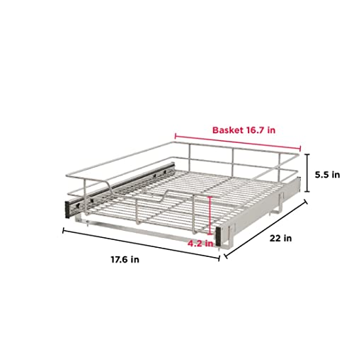 Pull Out Cabinet Organizer - Slide Out Under Cabinet Basket for Kitchen, Bathroom, Pantry Heavy Duty Slide Out Shelves, Requires At Least 18” Cabinet Opening (17.6W x 22D x 5.5H inch, Chrome)