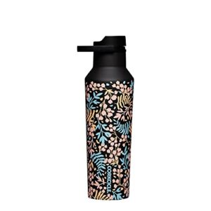 corkcicle insulated canteen travel water bottle, triple insulated stainless steel, easy grip straw mouth, keeps beverages cold for 25 hours or warm for 12 hours, 20oz, radiant garden