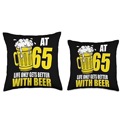 65th Beer Birthday Gifts For Women Men Men Birthday Funny 65 Year Old Drinking Beer Lover Throw Pillow, 16x16, Multicolor