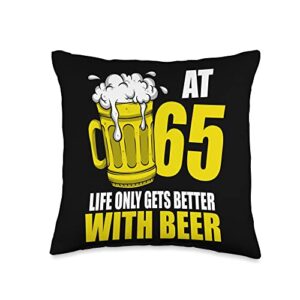 65th beer birthday gifts for women men men birthday funny 65 year old drinking beer lover throw pillow, 16x16, multicolor