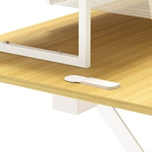 SHW 36-Inch Over Desk Height Adjustable Standing Desk with Monitor Riser, Oak