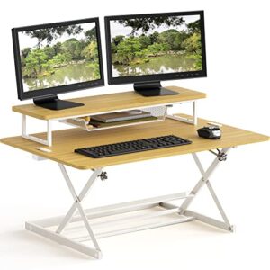 shw 36-inch over desk height adjustable standing desk with monitor riser, oak