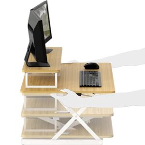 SHW 36-Inch Over Desk Height Adjustable Standing Desk with Monitor Riser, Oak