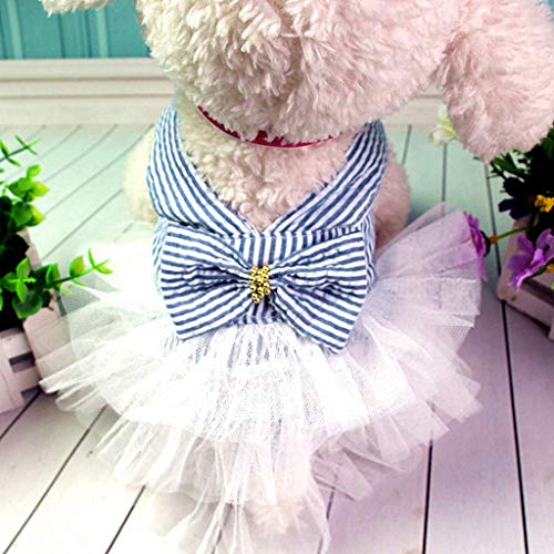 Medium Girl Dog Sweaters Bottoming Dog Summer Clothes Stripe Pet Dress Cat Dress Print Pet Clothes Extra Small Puppy Sweaters for Extra Small Dogs (X-Small, Blue)