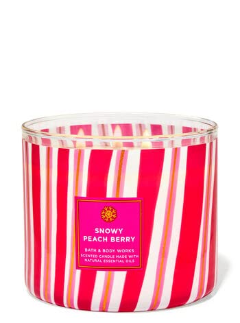 Snowy Peach Berry 3 Wick Candle 14.5 oz / 411 g [Candy Cane Print]