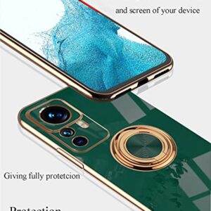 Compatible with Xiaomi 12T Pro Case with Ring Holder Magnet Silicone, Xiaomi 12T Pro Phone Case Xiaomi 12T Case Silicone Thin White Cover Black 360° Rotatable Metal Kickstand (Dark Green)