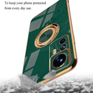 Compatible with Xiaomi 12T Pro Case with Ring Holder Magnet Silicone, Xiaomi 12T Pro Phone Case Xiaomi 12T Case Silicone Thin White Cover Black 360° Rotatable Metal Kickstand (Dark Green)